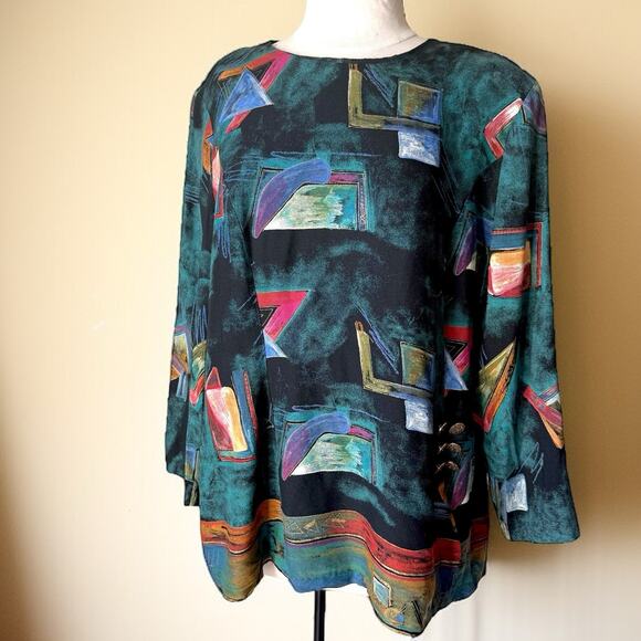 CB New York Vtg 80s Abstract Geometric Blouse M- L Artsy Retro Avant Garde USA - Picture 1 of 8